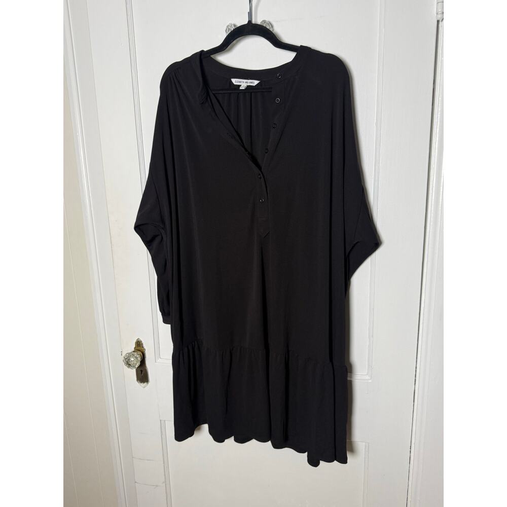 Elizabeth and James Black Billowy Long Sleeve Drop Waist Flowy Dress Plus 1X - Picture 2 of 6